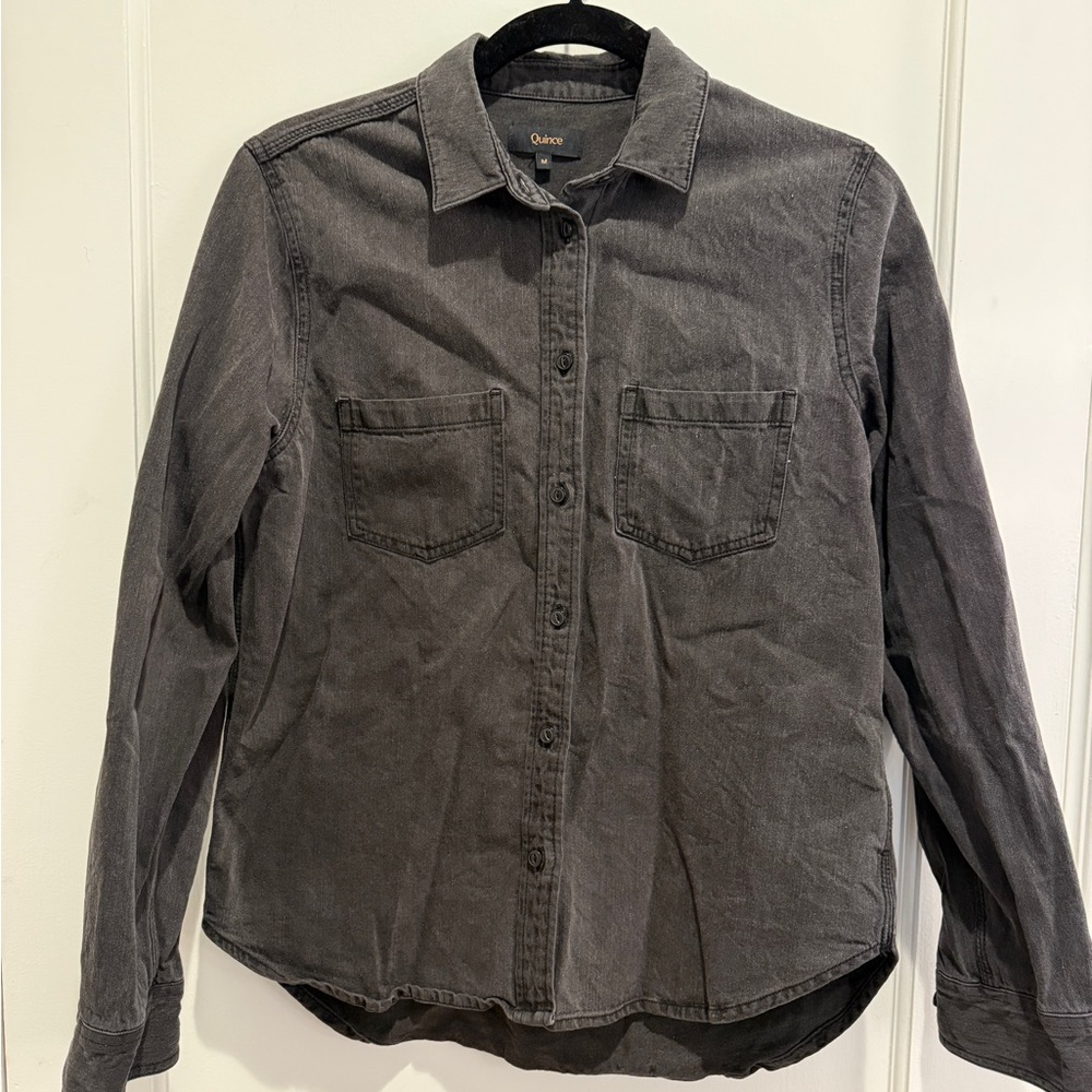 Distressed Denim Button Down, Black - image 2